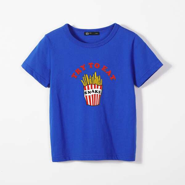 

Boys Letter & Graphic Print Tee, Bright royal blue