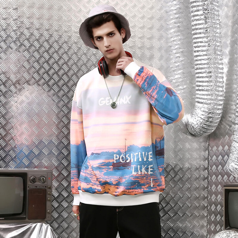 

Unisex Drop Shoulder Letter & Graphic Print Pullover, Multicolor