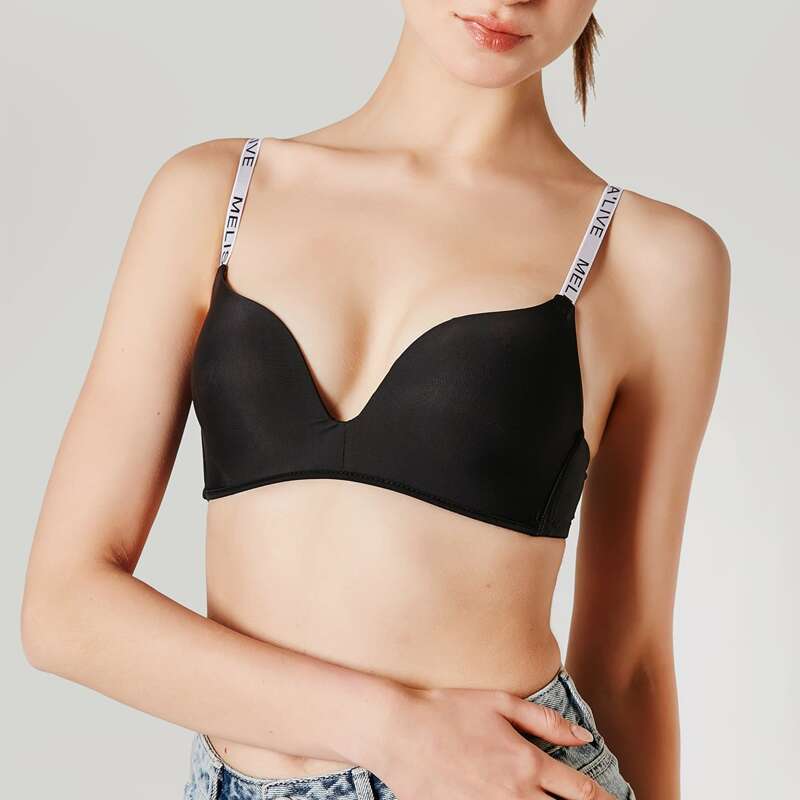 

Letter Straps Seamless Bra, Black