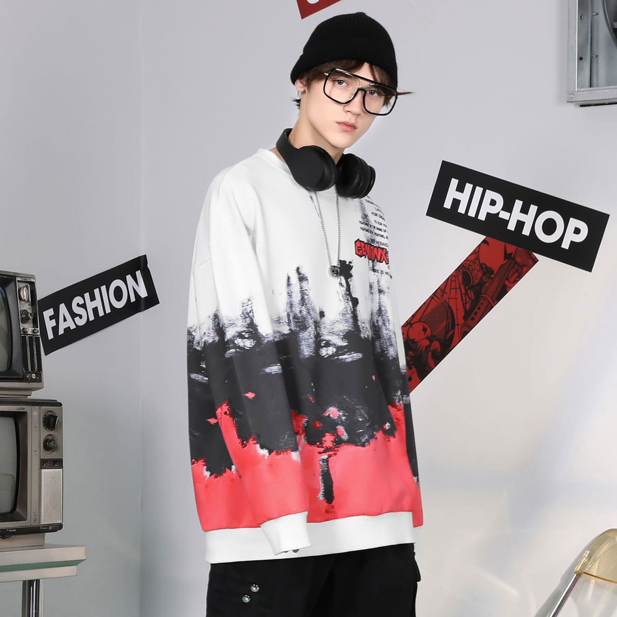 

Guys Color Block Slogan Graphic Drop Shoulder Sweatshirt, Multicolor