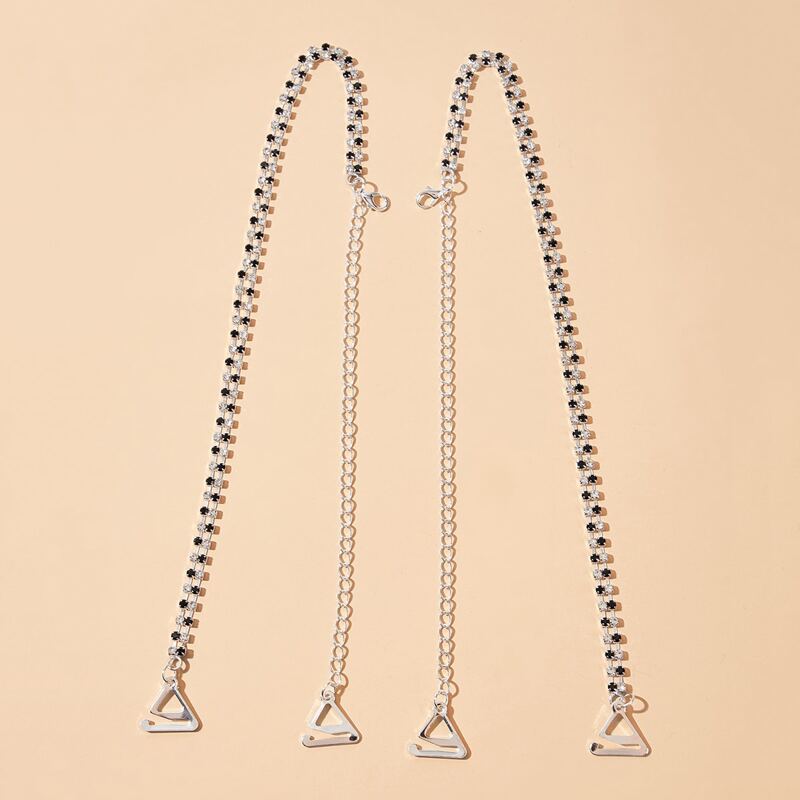 

1pair Rhinestone Linked Bra Strap, Silver