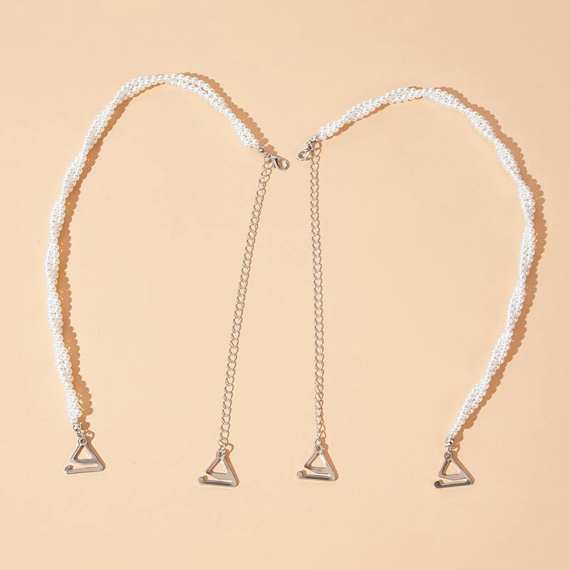 

1pair Faux Pearl Beaded Bra Strap, White