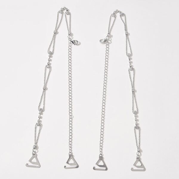 

1pair Beaded Metal Bra Strap, Silver