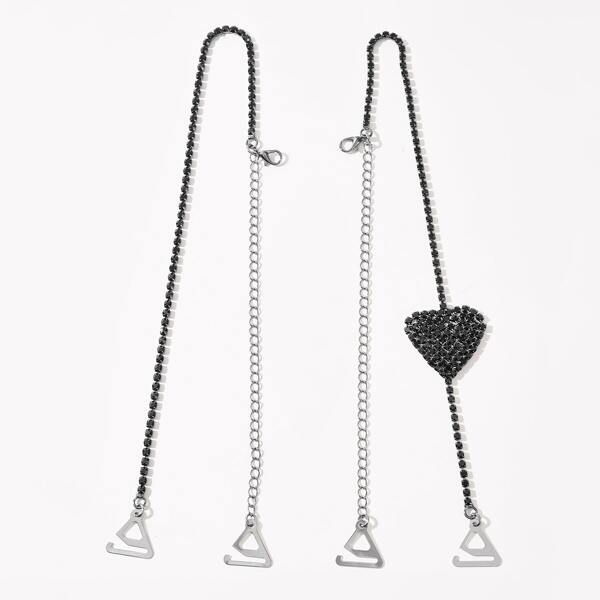 

1pair Rhinestone Heart Decor Bra Strap, Black