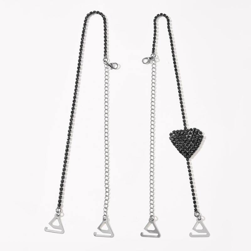 

1pair Rhinestone Heart Decor Bra Strap, Black