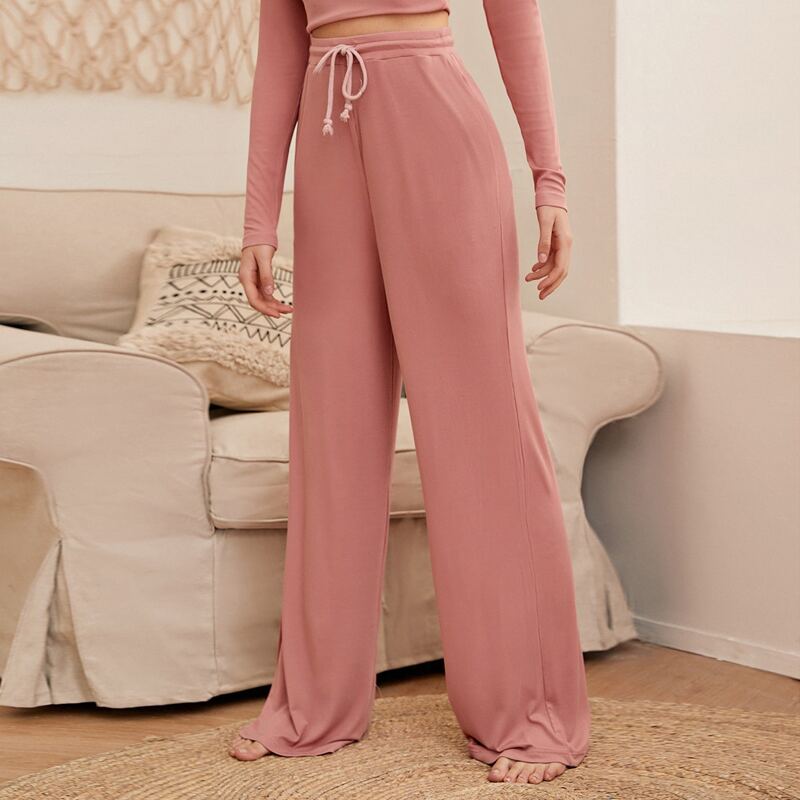 

Drawstring Wide Leg Solid Pants, Dusty pink