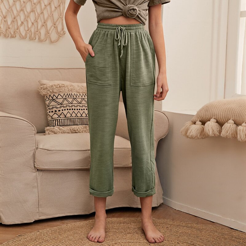 

Marled Knit Drawstring Pocket Joggers, Army green