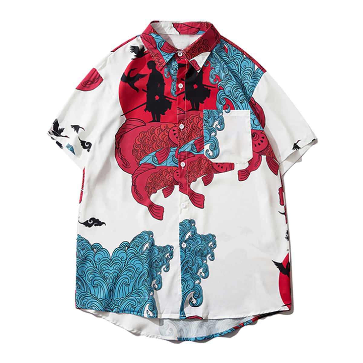 

Guys Fish Print Button Front Shirt, Multicolor
