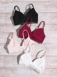 Shein Underwear&Sleepwear Basics 4 piezas set de sujetador ribete con malla de canalé
