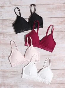 Shein Underwear&Sleepwear Basics 4 piezas set de sujetador ribete con malla de canalé