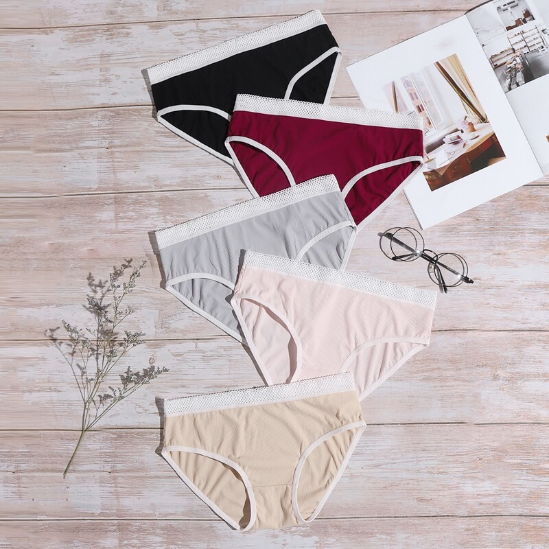 

5pack Contrast Binding Panty Set, Multicolor