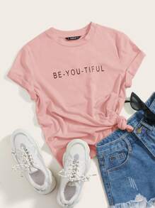 Muchica Camiseta con estampado de slogan - Rosa vieja - Ver 1