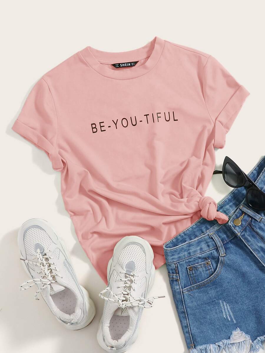 Muchica Camiseta con estampado de slogan - Rosa vieja - Ver 1