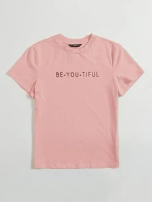 Muchica Camiseta con estampado de slogan - Rosa vieja - Ver 4