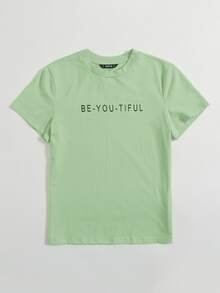 SHEIN EZwear Slogan Graphic Tee - Lime Green - View 3