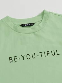 SHEIN EZwear Slogan Graphic Tee - Lime Green - View 4
