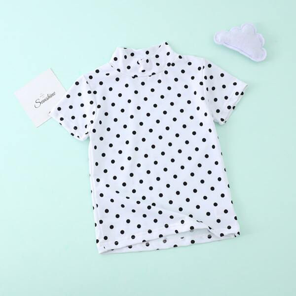 

Toddler Girls Mock Neck Polka Dot Tee, White