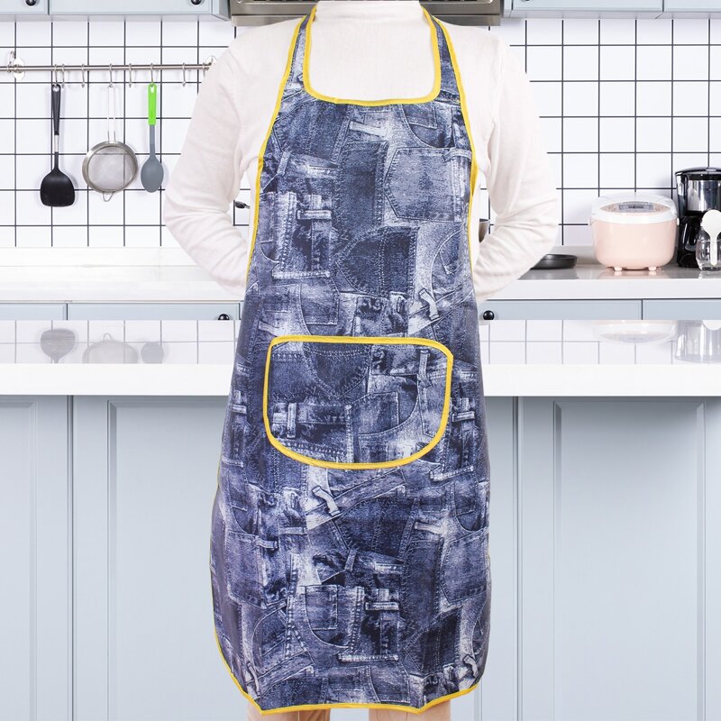 

Denim Pattern Pocket Detail Apron, Multicolor
