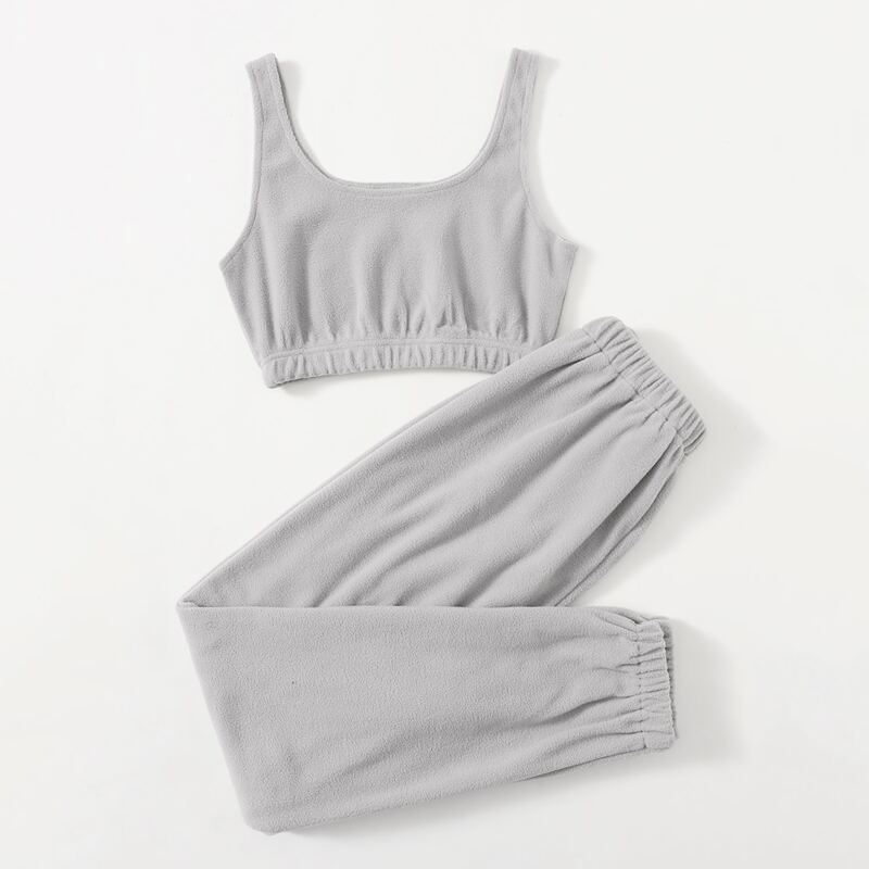 

Solid Crop Tank Top & Joggers, Light grey