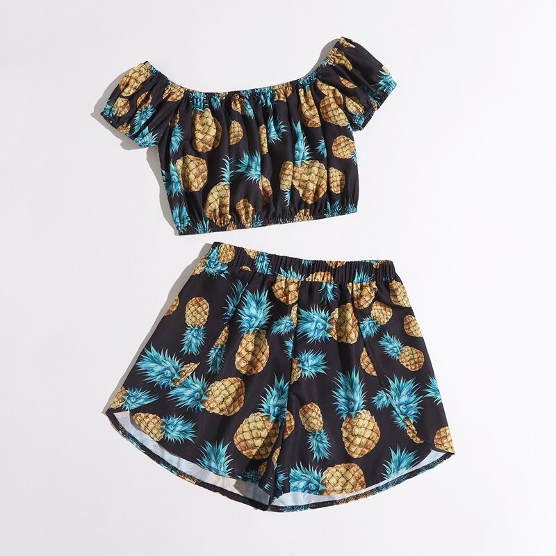 

Pineapple Print Crop Top & Shorts, Multicolor