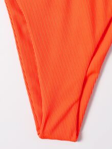 Summer Rib Ring Linked One Piece Swimsuit - Orange - View 5