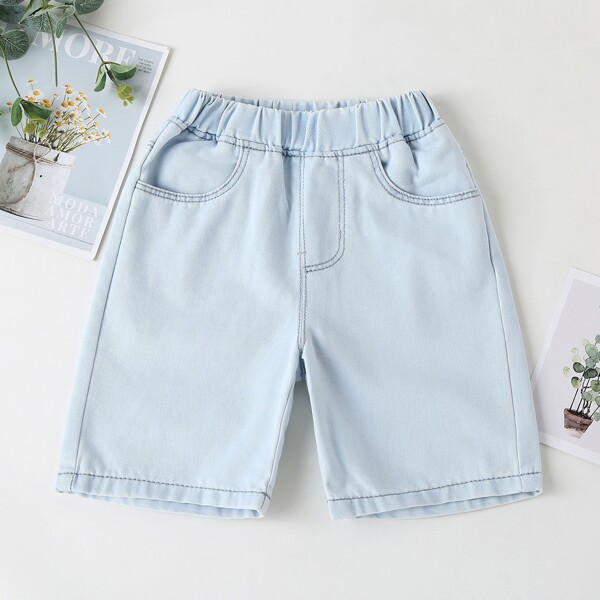 

Toddler Boys Elastic Waist Slant Pocket Front Denim Shorts, Light wash