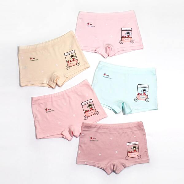 

Toddler Girls 5pcs Cartoon Graphic Boxer Brief, Multicolor