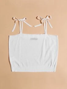 SHEIN Unity Knit ngọn Đề can màu trơn Giải trí - trắng - Xem 2