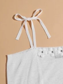 SHEIN Unity Knit ngọn Đề can màu trơn Giải trí - trắng - Xem 3