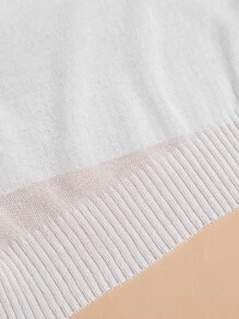 SHEIN Unity Knit ngọn Đề can màu trơn Giải trí - trắng - Xem 5