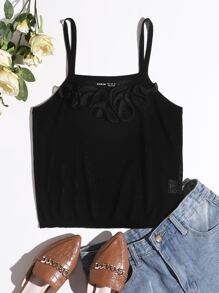 SHEIN Essnce Knit ngọn Xù màu trơn Giải trí - màu đen - Xem 1