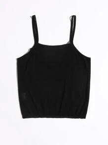 SHEIN Essnce Knit ngọn Xù màu trơn Giải trí - màu đen - Xem 2