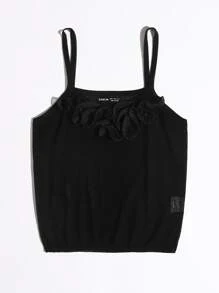 SHEIN Essnce Knit ngọn Xù màu trơn Giải trí - màu đen - Xem 4