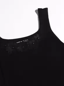 SHEIN Unity Appliques & Rhinestone Detail Knit Tank Top - Black - View 3