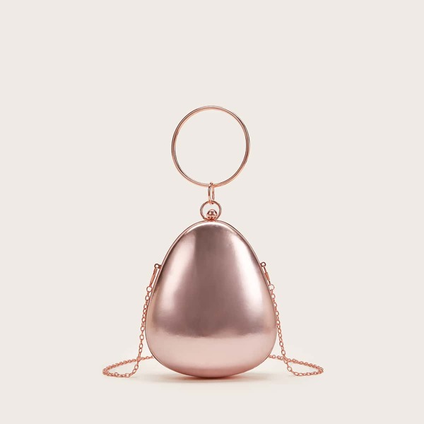 

Metal Ring Handle Clutch Bag, Rose gold
