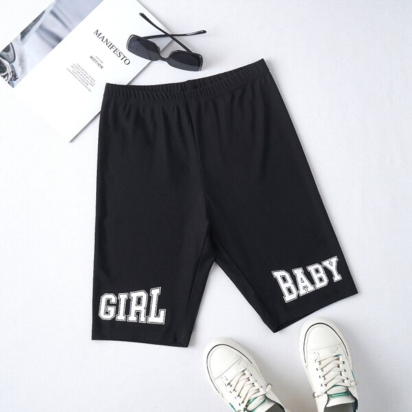 

Letter Graphic Biker Shorts, Black