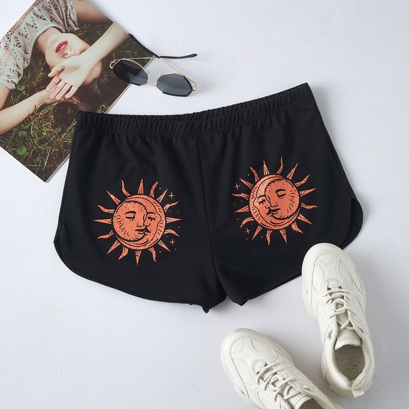 

Abstract Moon And Sun Print Shorts, Black