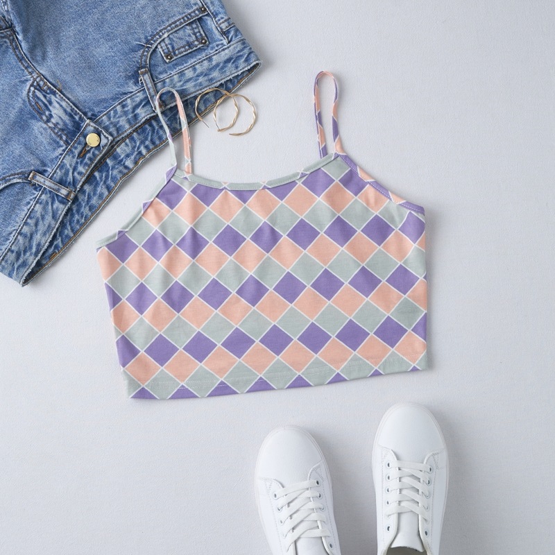 

Allover Argyle Print Crop Cami Top, Multicolor