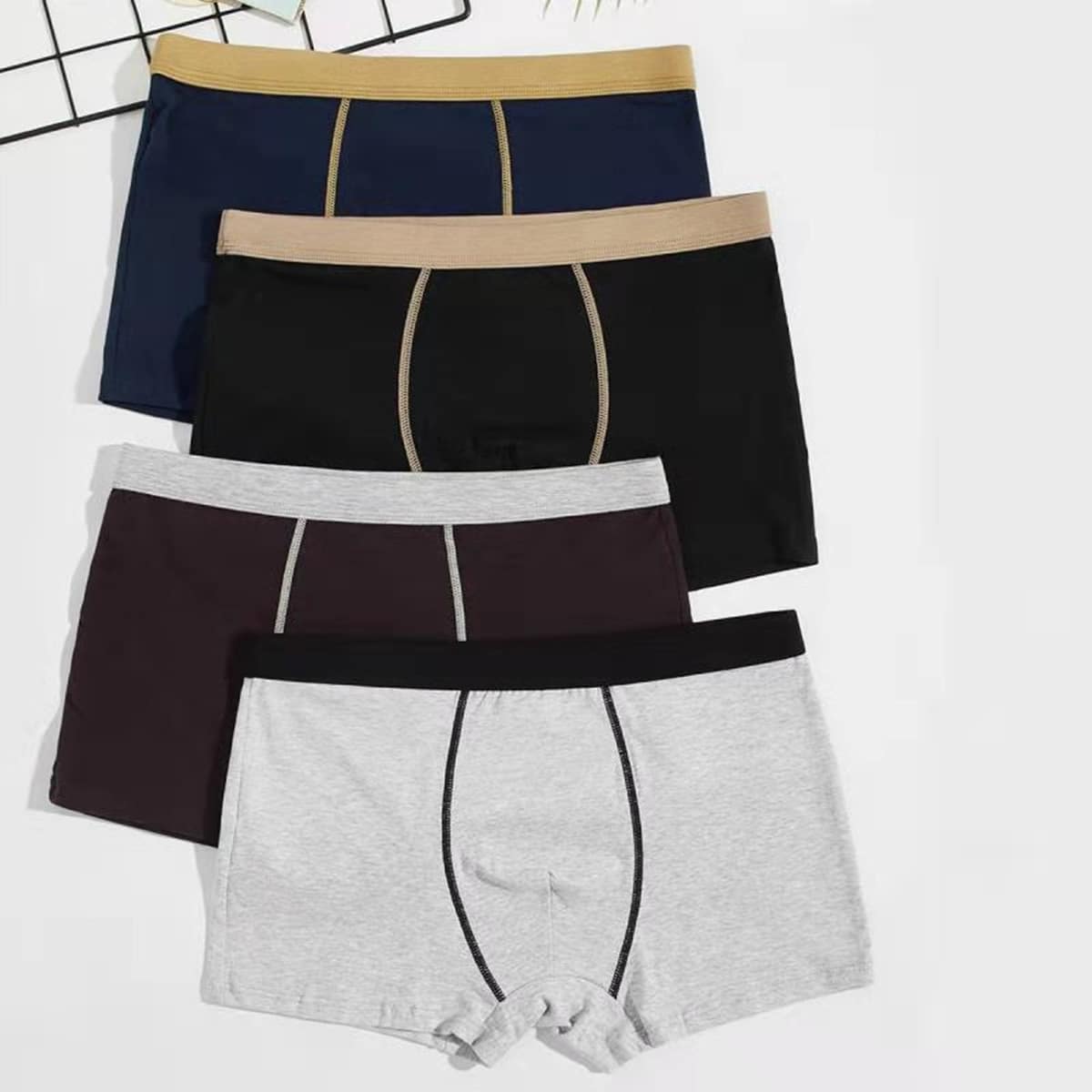 

Guys 4pcs Contrast Stitch Colorblock Boxer Brief, Multicolor