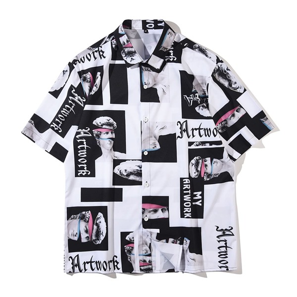 

1pc Sculpture And Letter Graphic Shirt, Multicolor