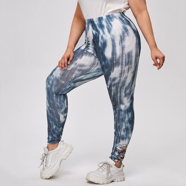 

Plus Allover Print Crisscross Leggings, Blue and white
