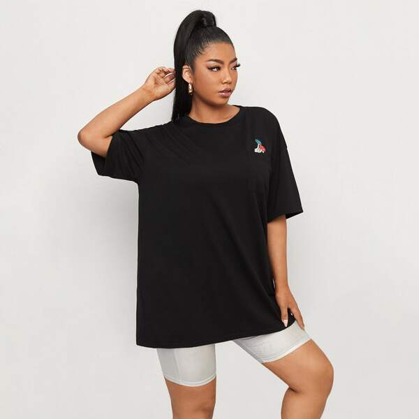 

Plus Cartoon Graphic Drop Shoulder Tee, Black