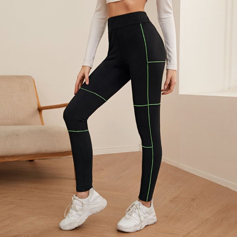 

Contrast Binding Cropped Leggings, Black