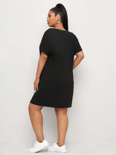 Plus Solid V Neck Tee Dress