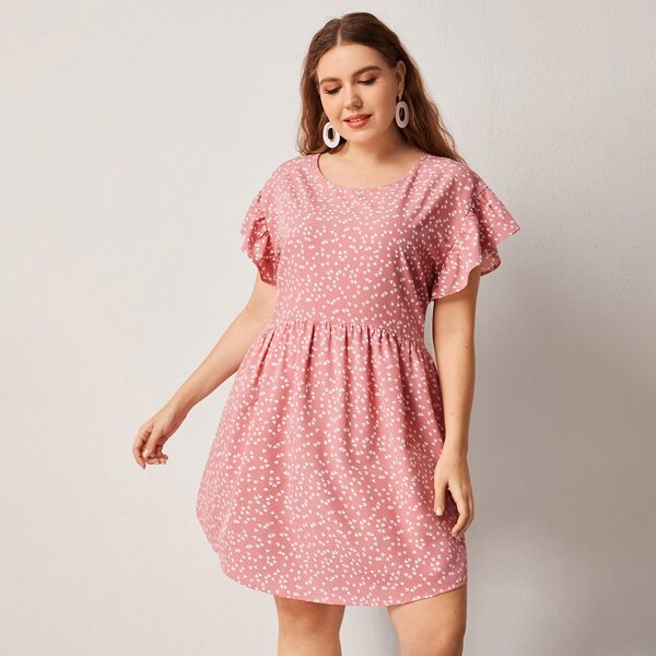 

Plus Drop Shoulder Allover Heart Smock Dress, Pink