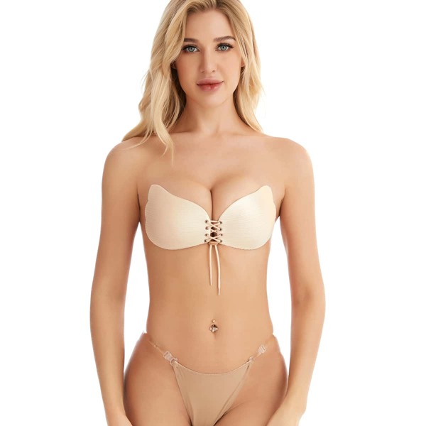 

Lace-up Front Self Adhesive Bra, Apricot