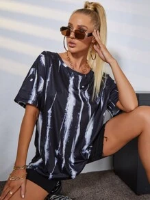 Tie Dye Drop Shoulder Oversized Tee, Unisex - Black - View 1