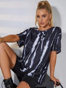 Tie Dye Drop Shoulder Oversized Tee, Unisex - Black - View 3