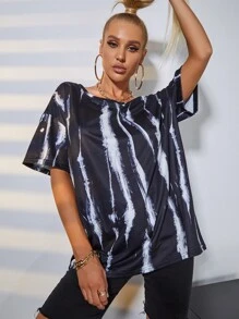 Tie Dye Drop Shoulder Oversized Tee, Unisex - Black - View 4