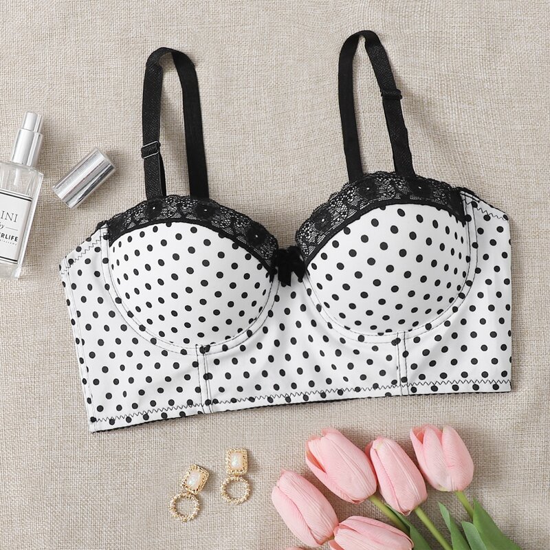 

Polka Dot Super Push Up Bra, Black and white